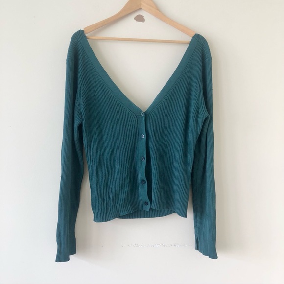 Leith Dark Teal Reversible Knit Cardigan with Low Back Size XL - Picture 2 of 8
